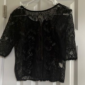 Black lace cropped tshirt. Size small. Never worn with tags
